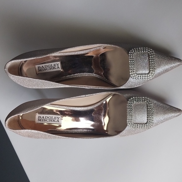 BADLEY MISCHA Pumps High Heel Sparkle Diamond Brooch Pointed The CHER Size 13M - Picture 4 of 12